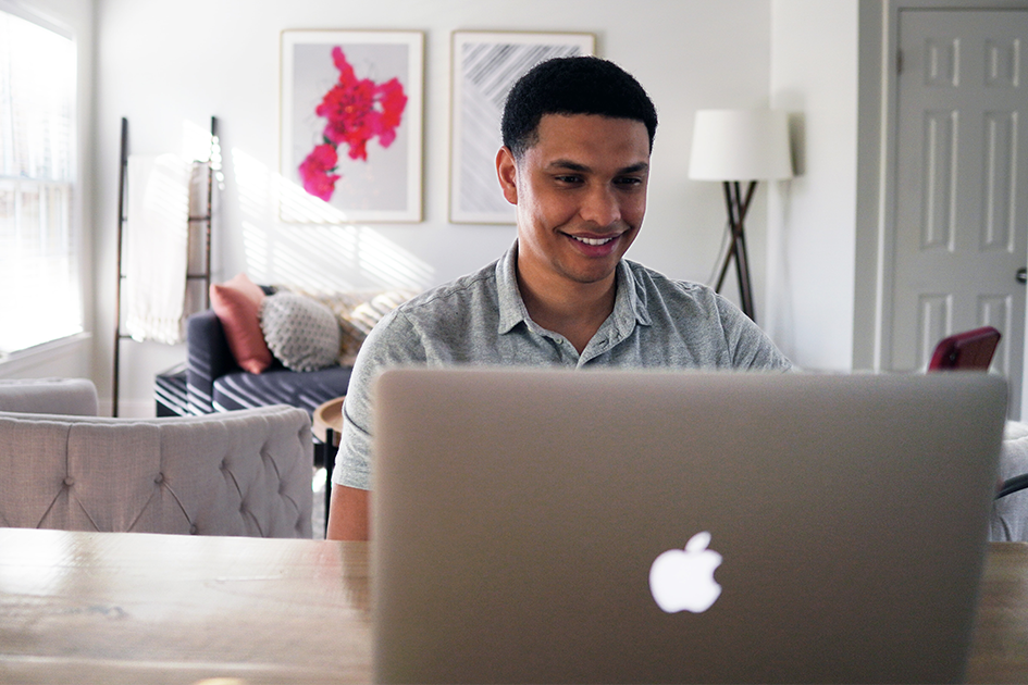 Male College Student at Computer